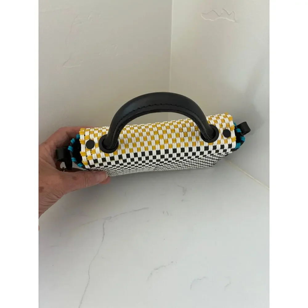 Truss Mini Top Handle Cross Body Plastic Woven Checkered Yellow Blue White Black